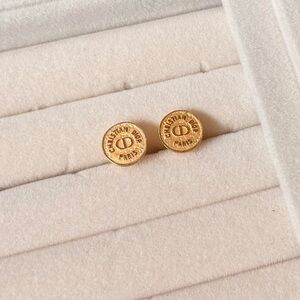 Vintage Christian Dior Paris CD Logo Gold Stud Earrings